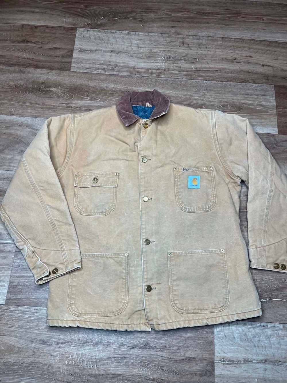 Vintage Carhartt Brown Duck Chore Coat Blanket Lined Work Jacket Size L